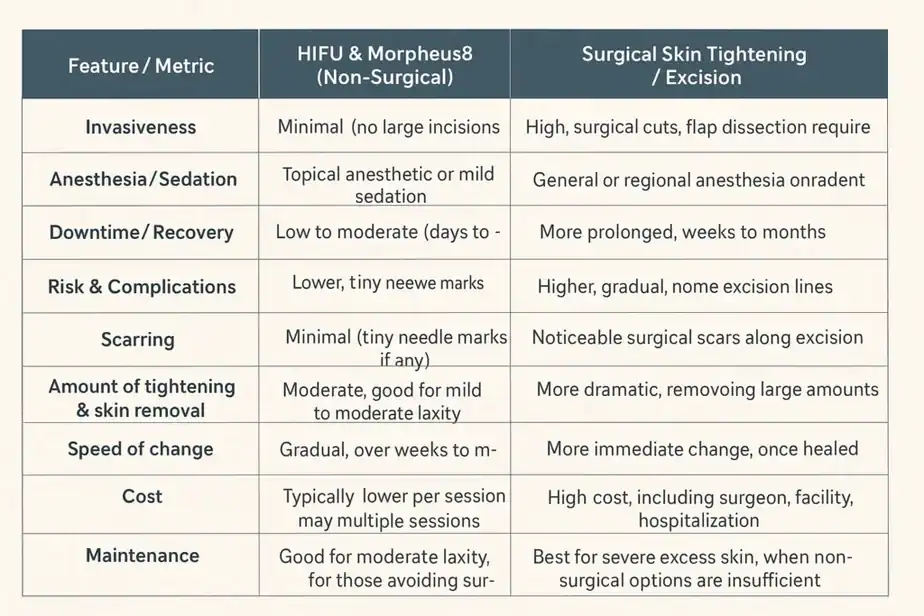Table showing benefits of Lipo Freeze 2 U Kingston upon Thames treatments for skin tightening following weight loss injections.